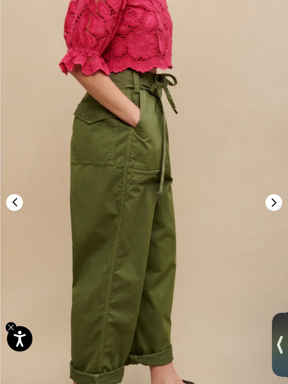 Maje Women Olive Utility Cargo Pants with Belt